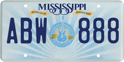 MS license plate ABW888