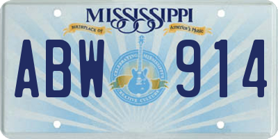 MS license plate ABW914