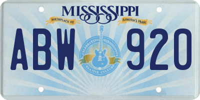 MS license plate ABW920