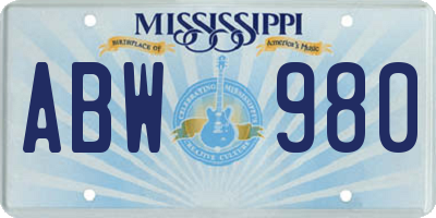 MS license plate ABW980