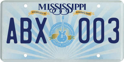 MS license plate ABX003