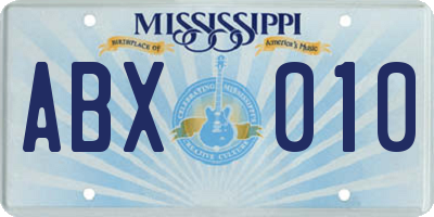 MS license plate ABX010