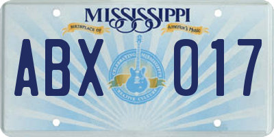 MS license plate ABX017