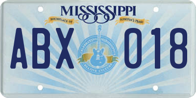 MS license plate ABX018
