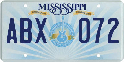 MS license plate ABX072
