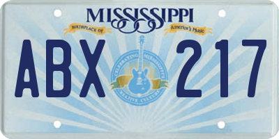 MS license plate ABX217