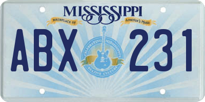 MS license plate ABX231