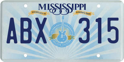 MS license plate ABX315