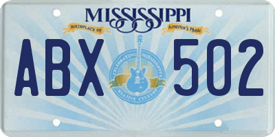 MS license plate ABX502