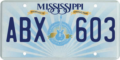 MS license plate ABX603