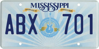 MS license plate ABX701