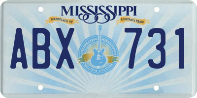 MS license plate ABX731