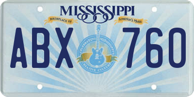 MS license plate ABX760