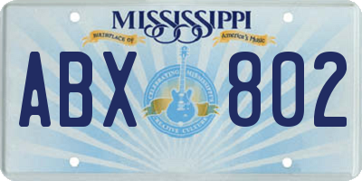 MS license plate ABX802
