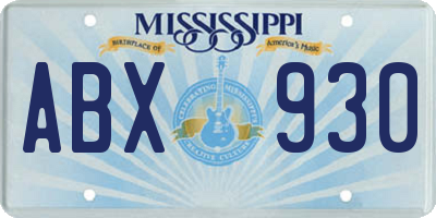 MS license plate ABX930