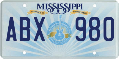 MS license plate ABX980