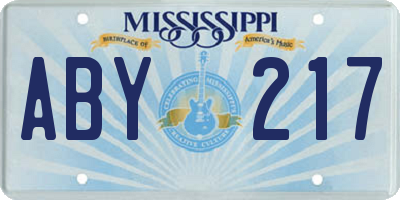 MS license plate ABY217