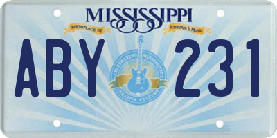 MS license plate ABY231