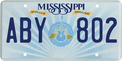 MS license plate ABY802