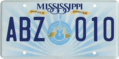 MS license plate ABZ010