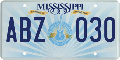 MS license plate ABZ030