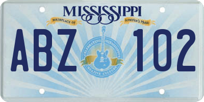 MS license plate ABZ102