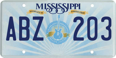 MS license plate ABZ203