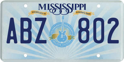 MS license plate ABZ802