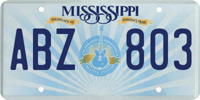 MS license plate ABZ803