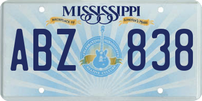 MS license plate ABZ838