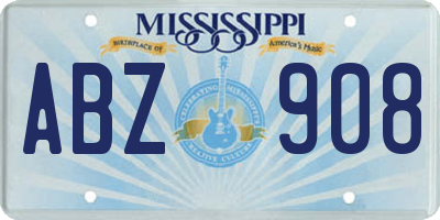 MS license plate ABZ908