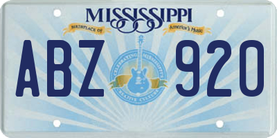 MS license plate ABZ920