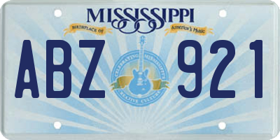 MS license plate ABZ921