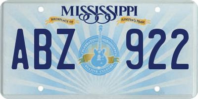 MS license plate ABZ922