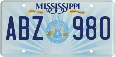 MS license plate ABZ980