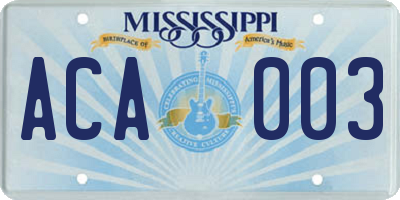 MS license plate ACA003
