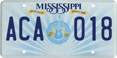 MS license plate ACA018
