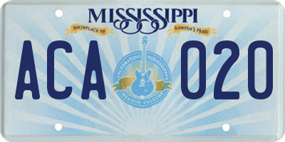 MS license plate ACA020