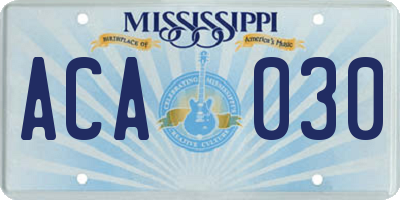 MS license plate ACA030