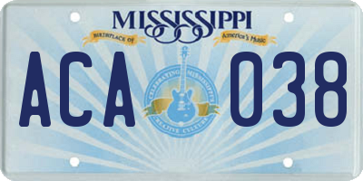 MS license plate ACA038