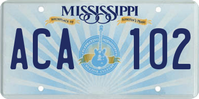 MS license plate ACA102