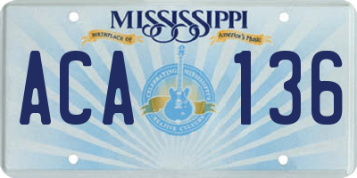 MS license plate ACA136