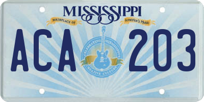 MS license plate ACA203