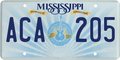 MS license plate ACA205