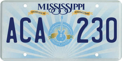 MS license plate ACA230