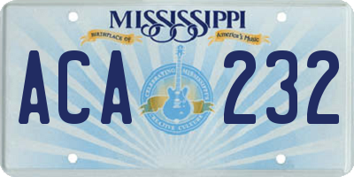 MS license plate ACA232