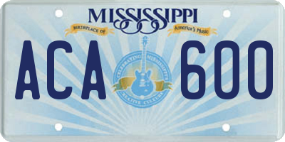 MS license plate ACA600