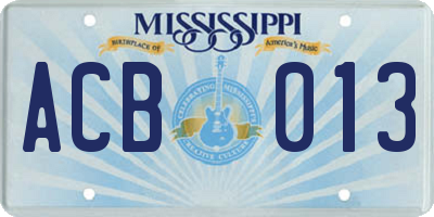 MS license plate ACB013