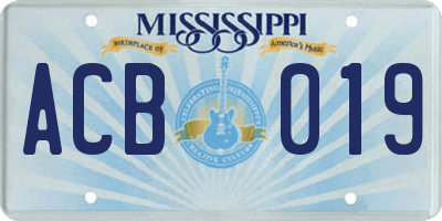 MS license plate ACB019