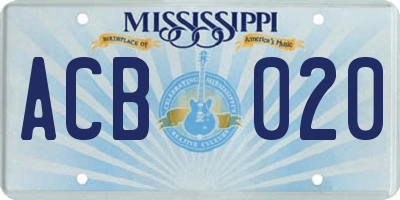 MS license plate ACB020